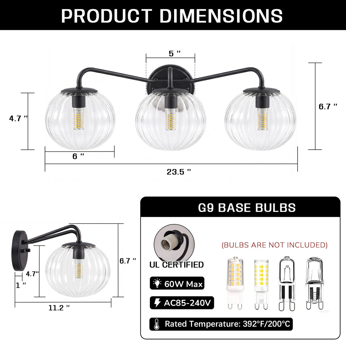 Contemporary Pumpkin Clear Glass Shades Bathroom Wall Sconce