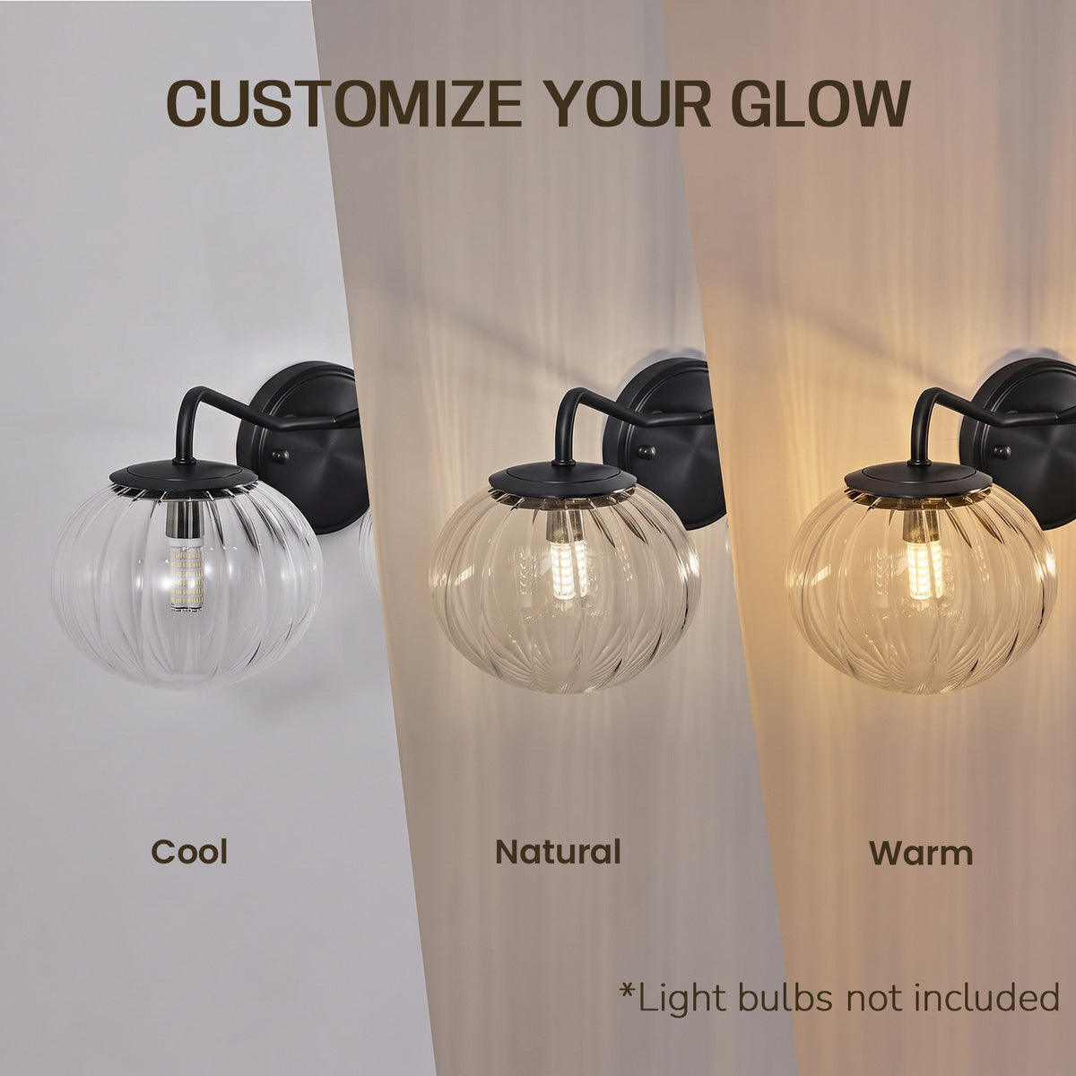 Contemporary Pumpkin Clear Glass Shades Bathroom Wall Sconce