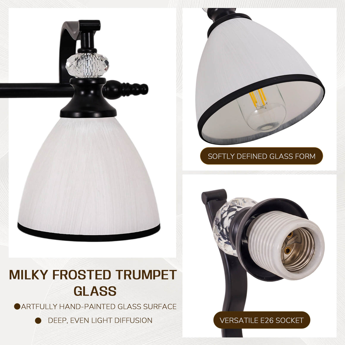 Vintage Frosted Trumpet Glass Shade Bathroom Vanity Light