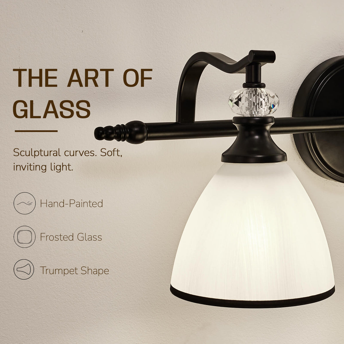 Vintage Frosted Trumpet Glass Shade Bathroom Vanity Light