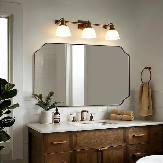 Contemporary Notched Corner Rectangle Scalloped Mirror for Wall /Bathroom | Stainless Steel Frame