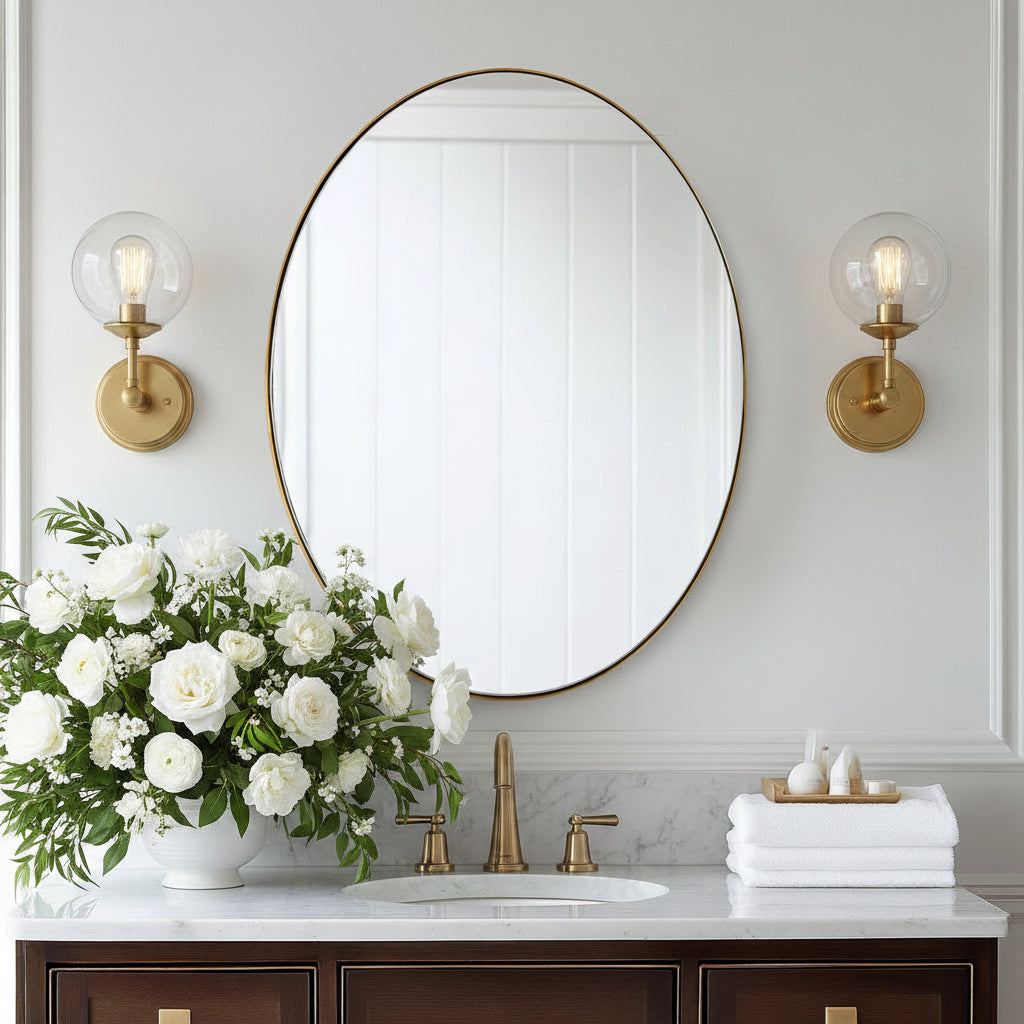 Modern Oval Bathroom Wall Mirrors |Stainless Steel Framed