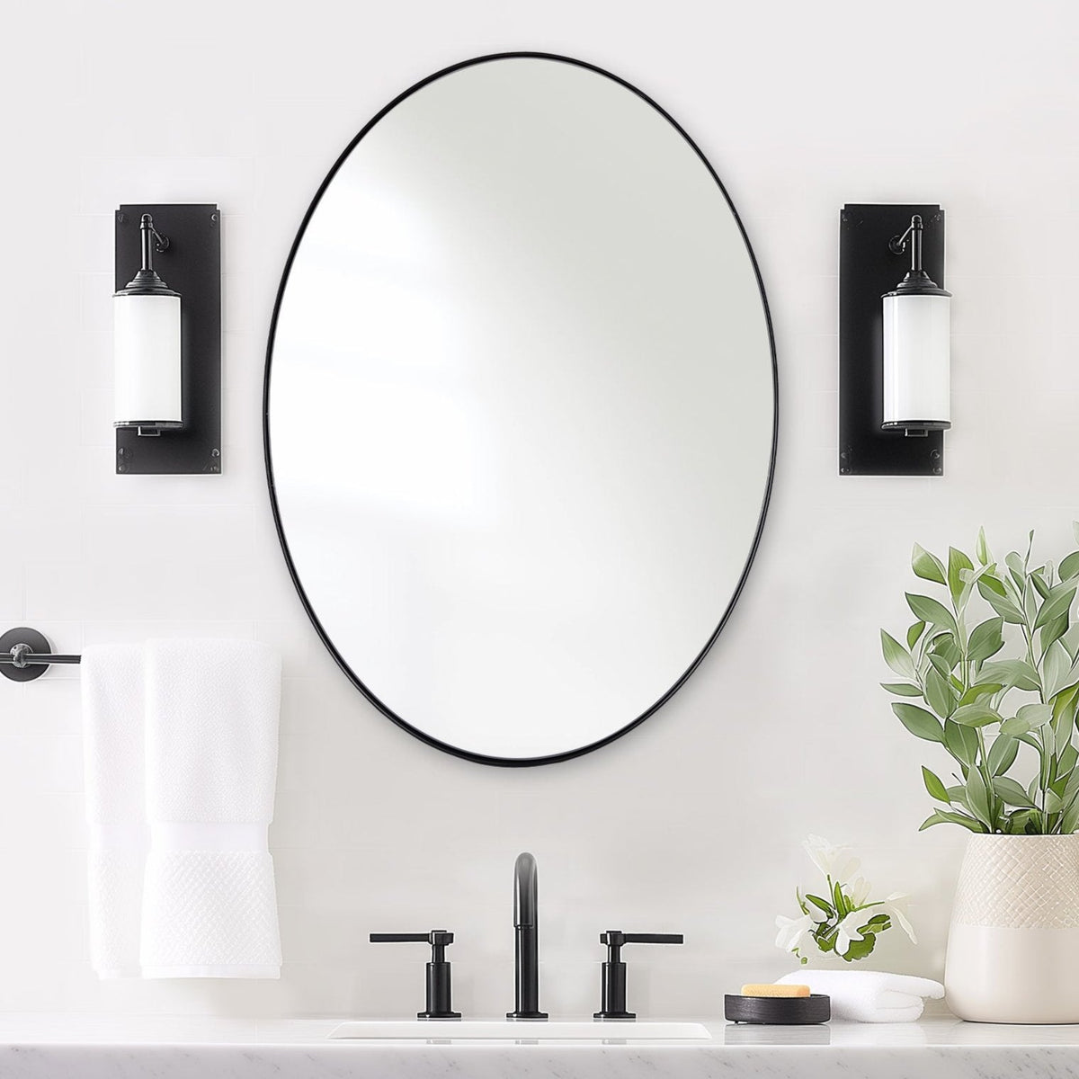 Modern Oval Bathroom Wall Mirrors |Stainless Steel Framed