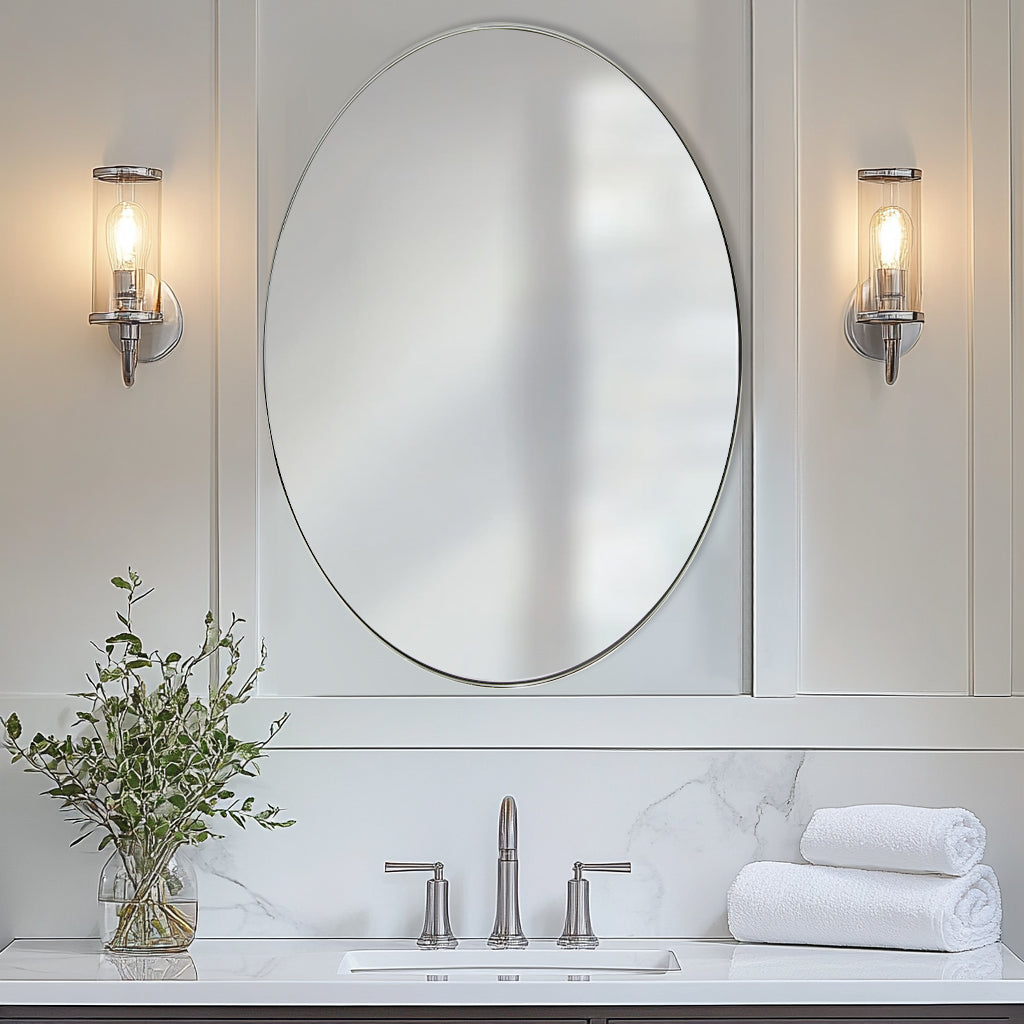 Stainless Steel Framed Oval Bathroom Mirrors