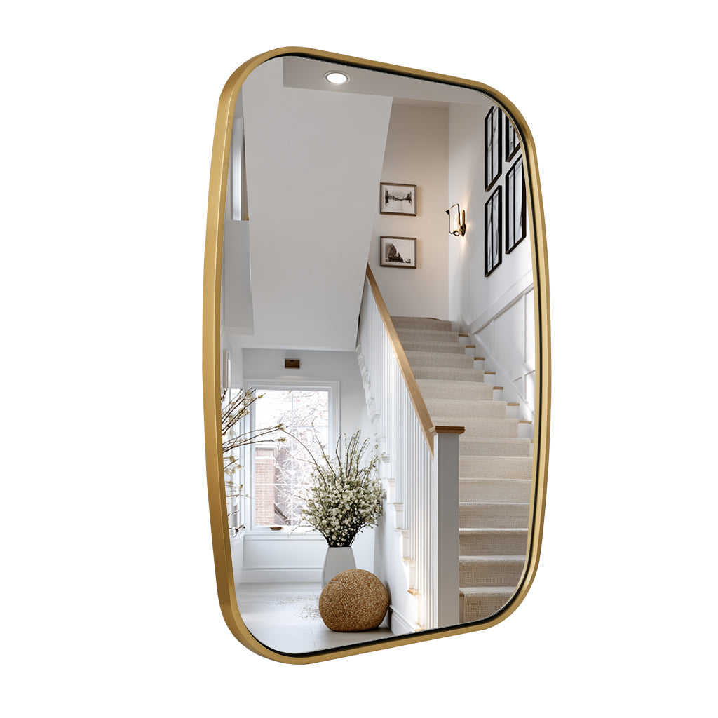 Contemporary Long Oval Oblong Bathroom Mirror | Stainless Steel Frame