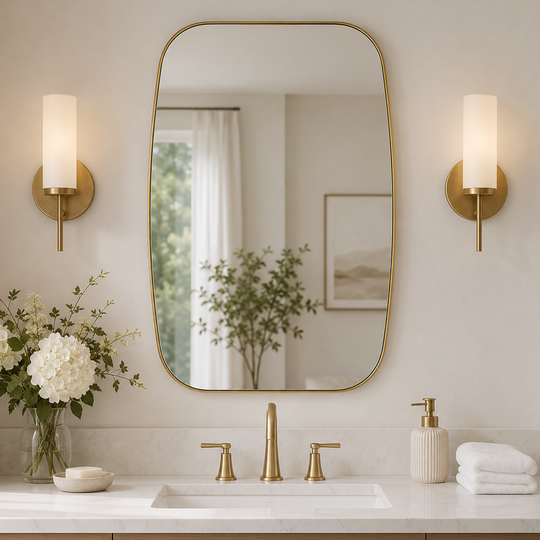 Modern Oval Oblong Bathroom Vanity Mirror | Stainless Steel Frame
