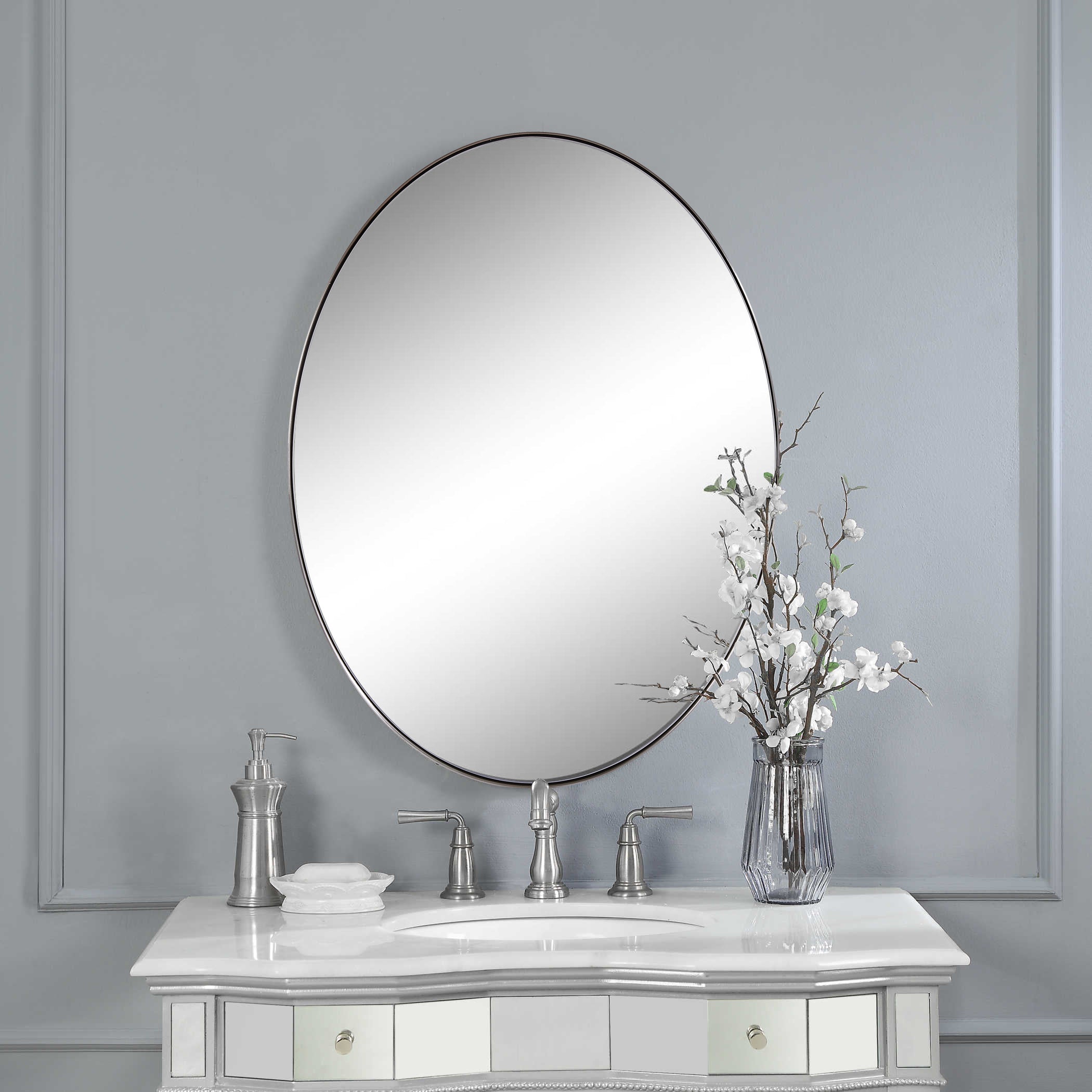 Modern Oval Bathroom Wall Mirrors |Stainless Steel Framed