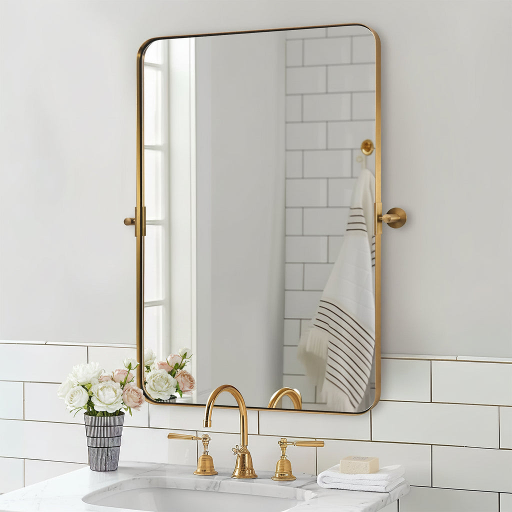 Tilting Rectangular Pivot  Mirror for Bathroom/Vanity Floating Mirror | Stainless Steel Frame