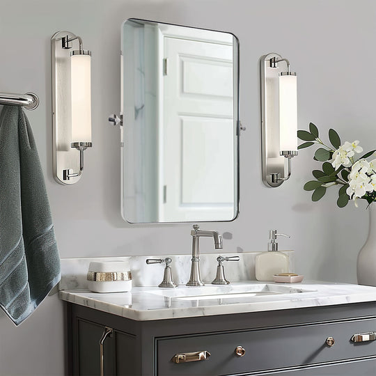 Tilting Rectangular Pivot  Mirror for Bathroom/Vanity | Stainless Steel Frame