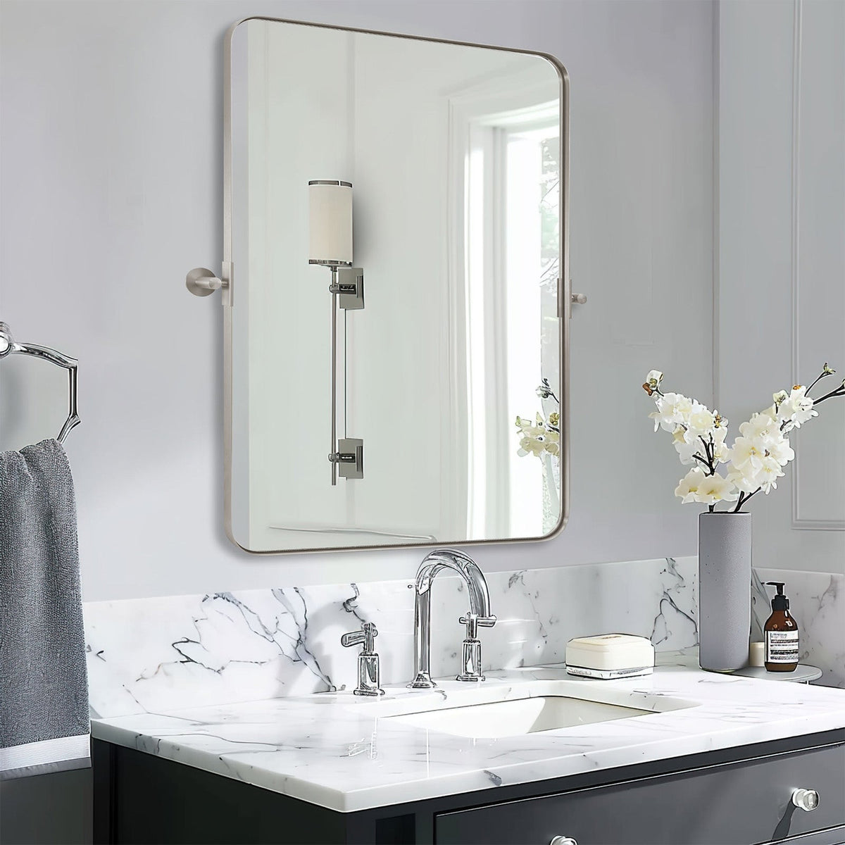 Tilting Rectangular Pivot  Mirror for Bathroom/Vanity Floating Mirror | Stainless Steel Frame