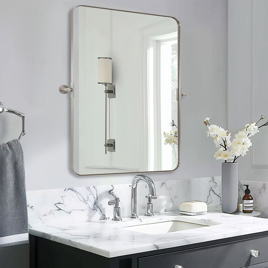 Tilting Rectangular Pivot  Mirror for Bathroom/Vanity | Stainless Steel Frame