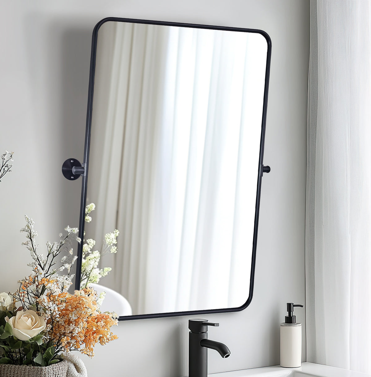 Modern Rectangle Pivot Mirror Adjustable Tilting Bathroom Mirror | Aluminum Frame