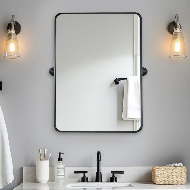 Modern Rectangle Pivot Mirror Adjustable Tilting Bathroom Mirror | Aluminum Frame