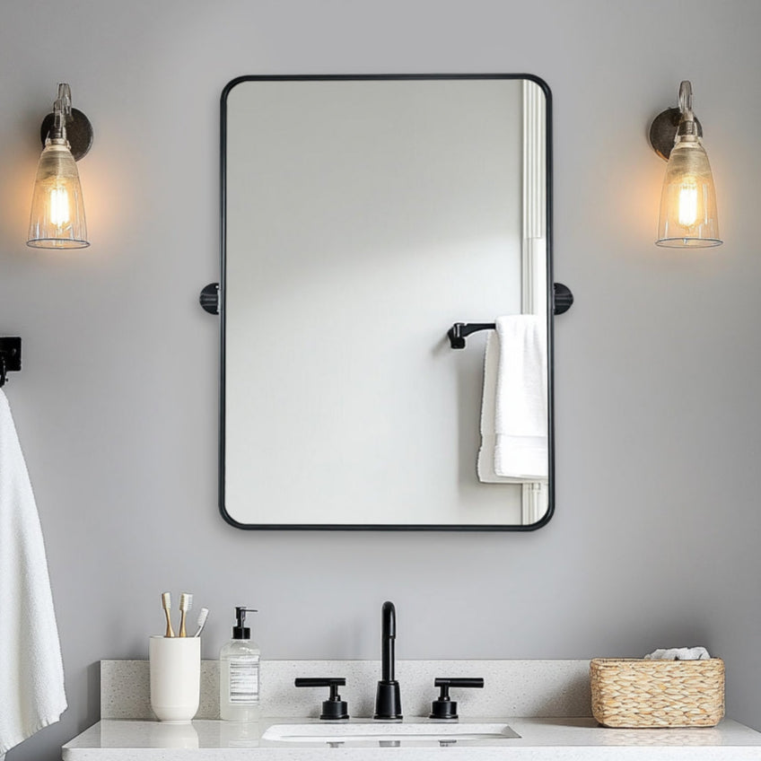 Modern Rectangle Pivot Mirror Adjustable Tilting Bathroom Mirror | Aluminum Frame