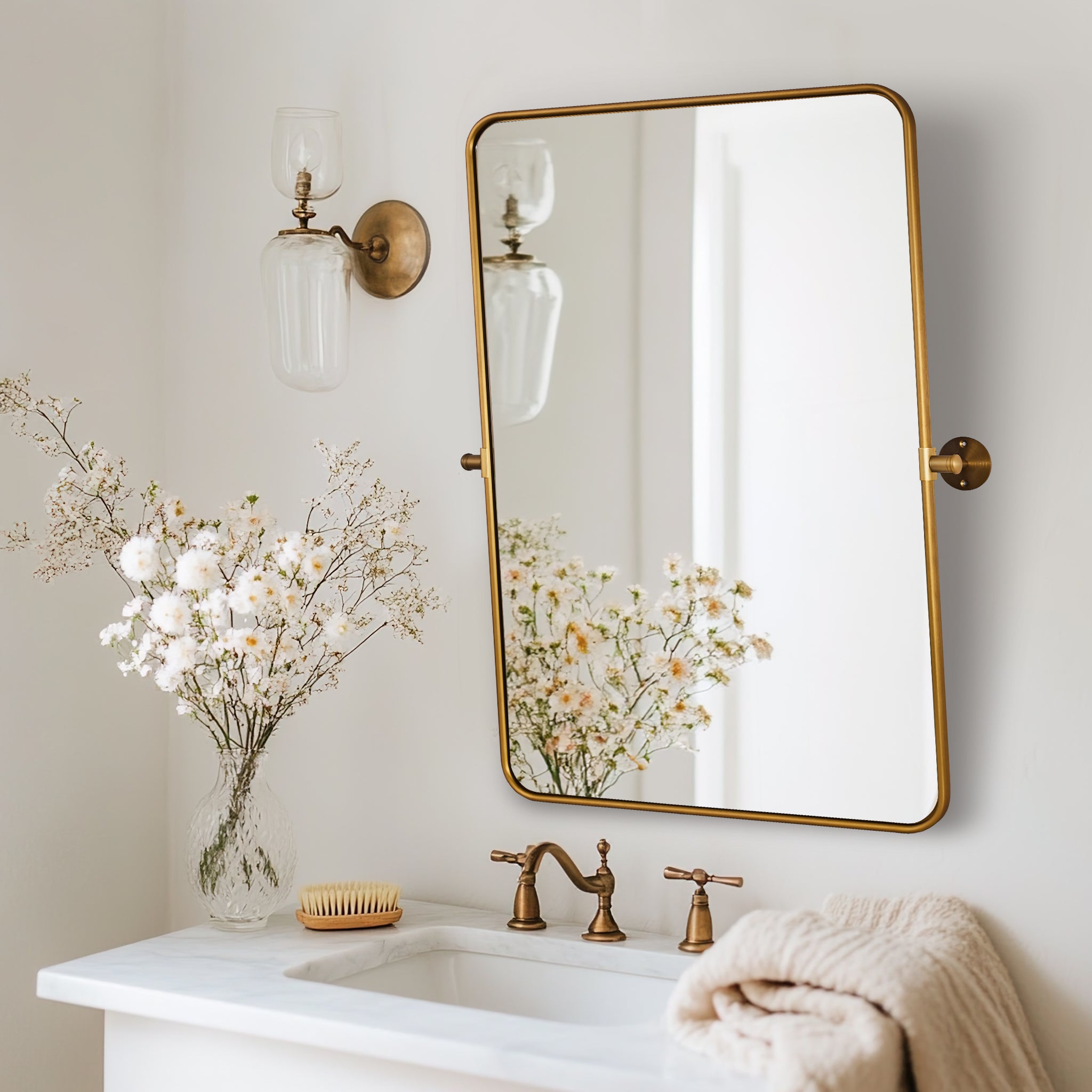 Modern Rectangle Pivot Mirror Adjustable Tilting Bathroom Mirror | Aluminum Frame