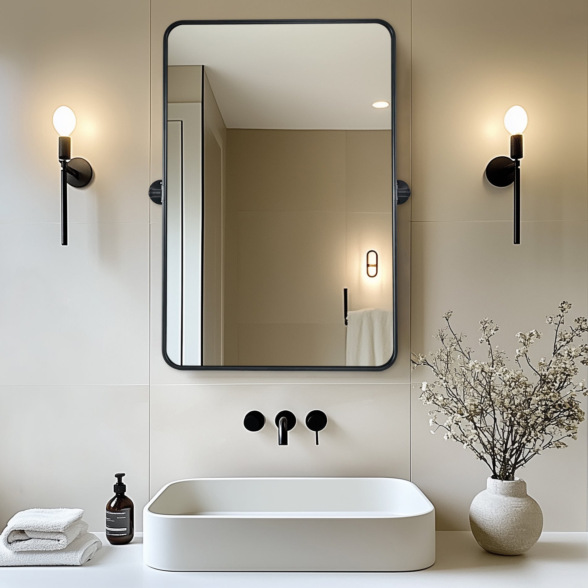 Modern Rectangle Pivot Mirror Adjustable Tilting Bathroom Mirror | Aluminum Frame