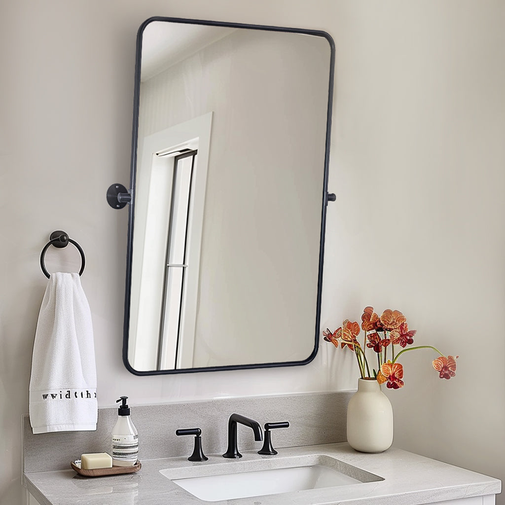 Modern Rectangle Pivot Mirror Adjustable Tilting Bathroom Mirror | Aluminum Frame