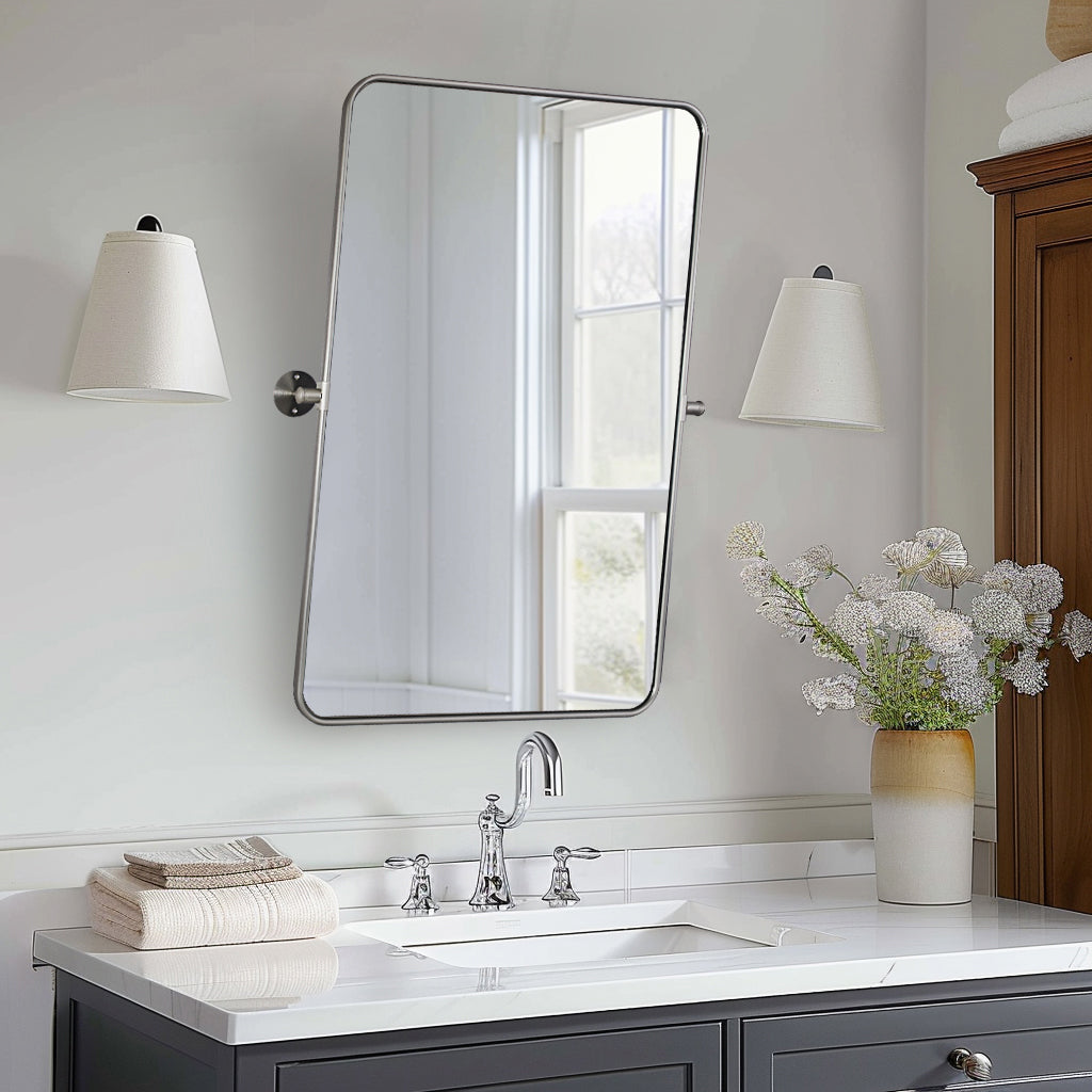 Modern Rectangle Pivot Mirror Adjustable Tilting Bathroom Mirror | Aluminum Frame