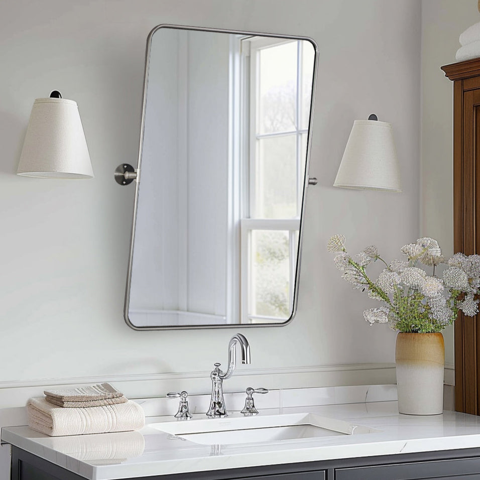 Modern Rectangle Pivot Mirror Adjustable Tilting Bathroom Mirror | Aluminum Frame