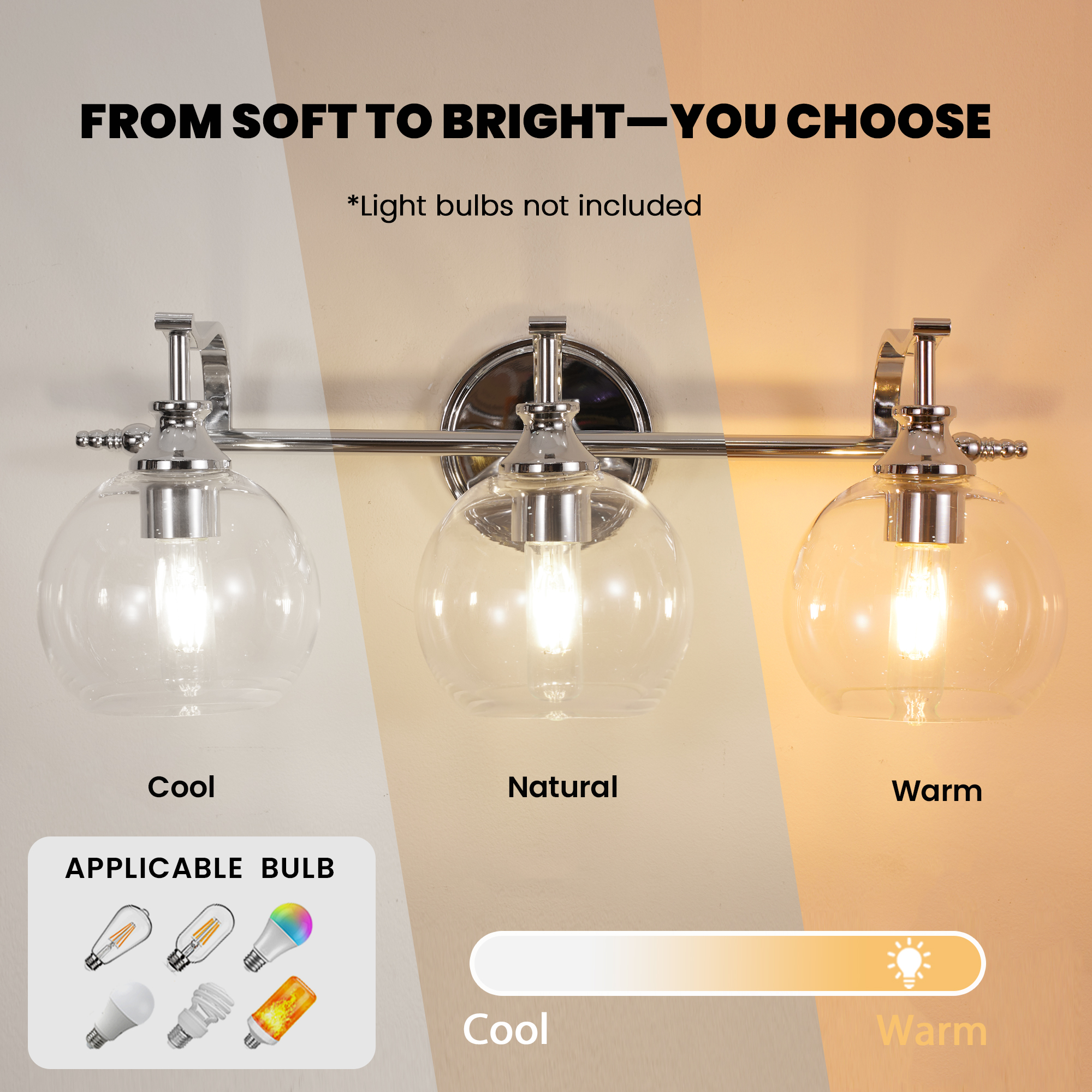 Modern Clear Globe Glass Shade Metal Crank Frame Bathroom Sconces