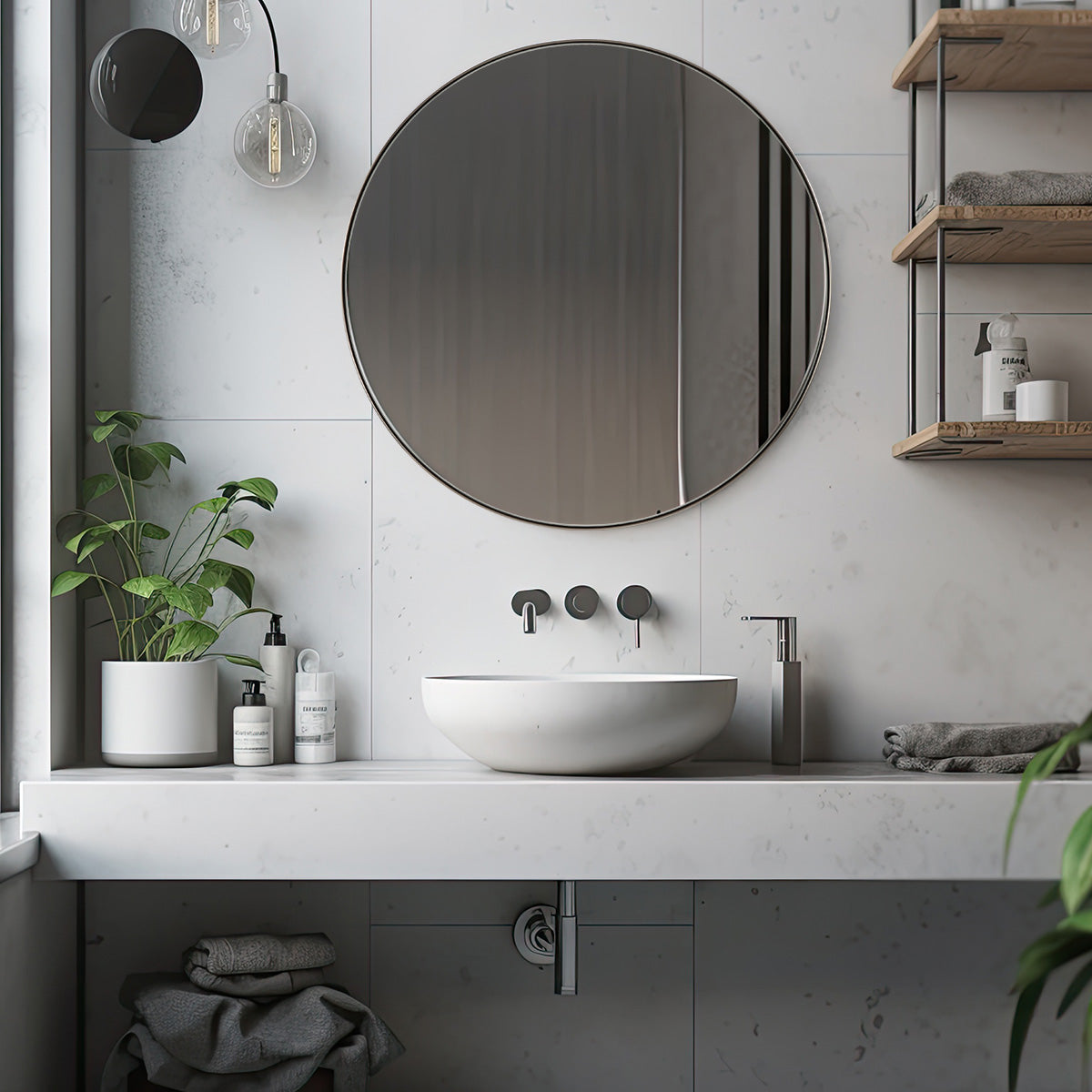 Open Box Like New: Modern Round Vanity Wall Mirrors For Bathroom