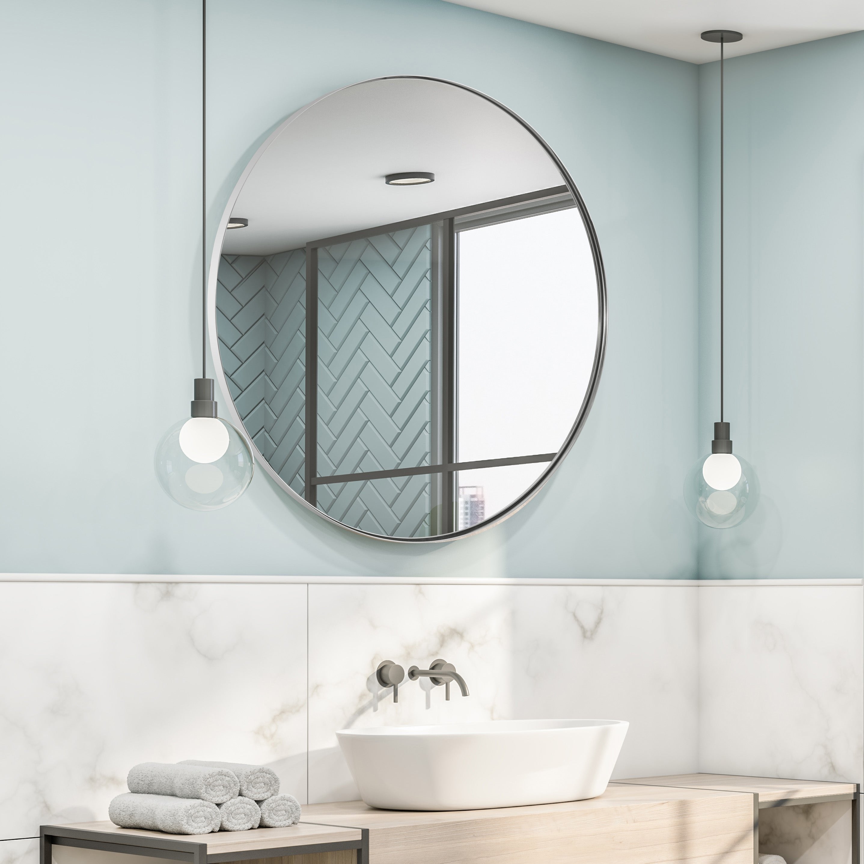 Open Box Like New: Modern Round Vanity Wall Mirrors For Bathroom