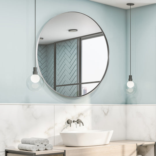 Contemporary Round Mirror for Bathroom | Stainless Steel Frame