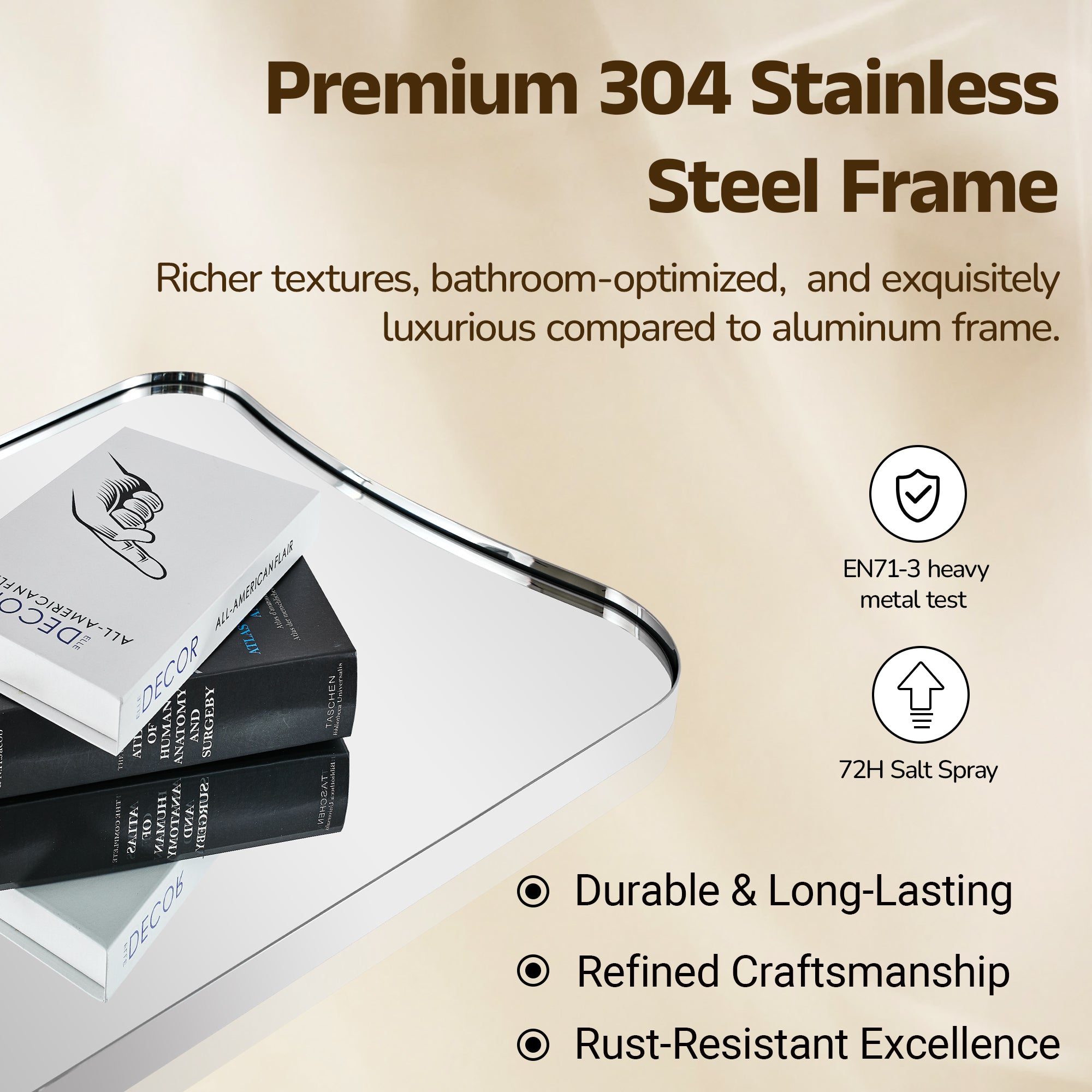 Contemporary Concave Scalloped Irregular Wall Mirror for Bathroom  |Stainless Steel Frame