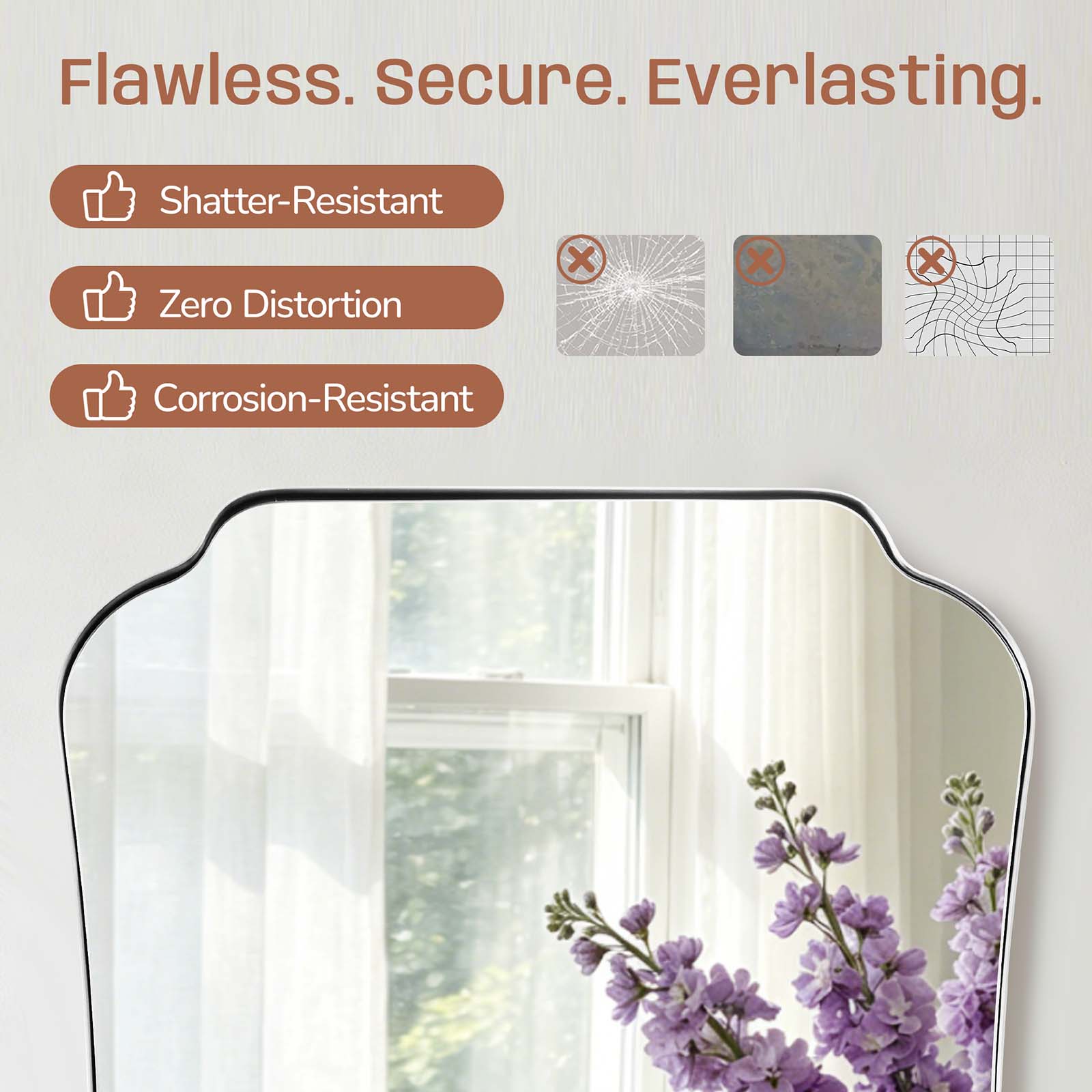 Contemporary Concave Edge Scalloped Bathroom Mirror Decorative | Stainless Steel Frame