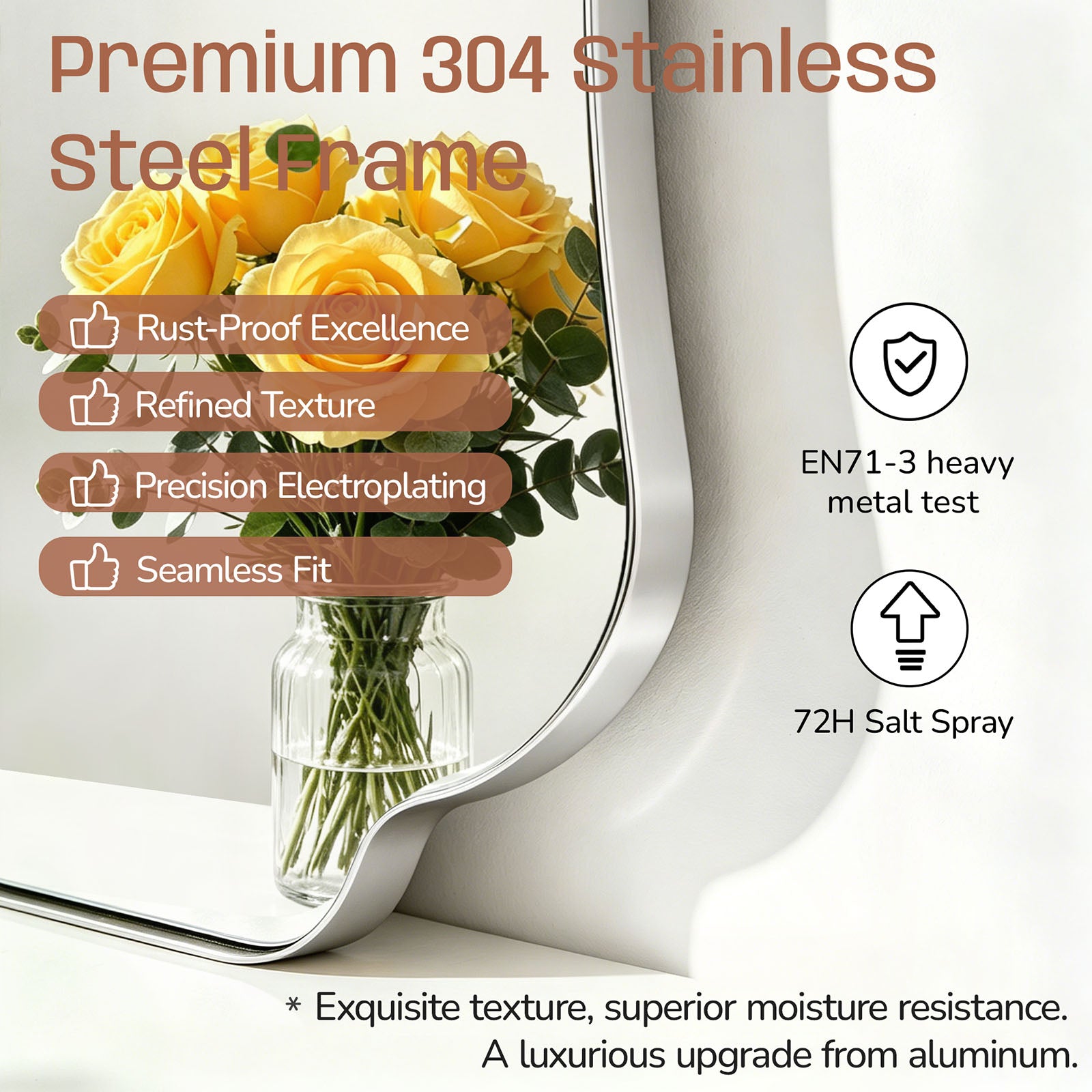 Contemporary Concave Edge Scalloped Bathroom Mirror Decorative | Stainless Steel Frame