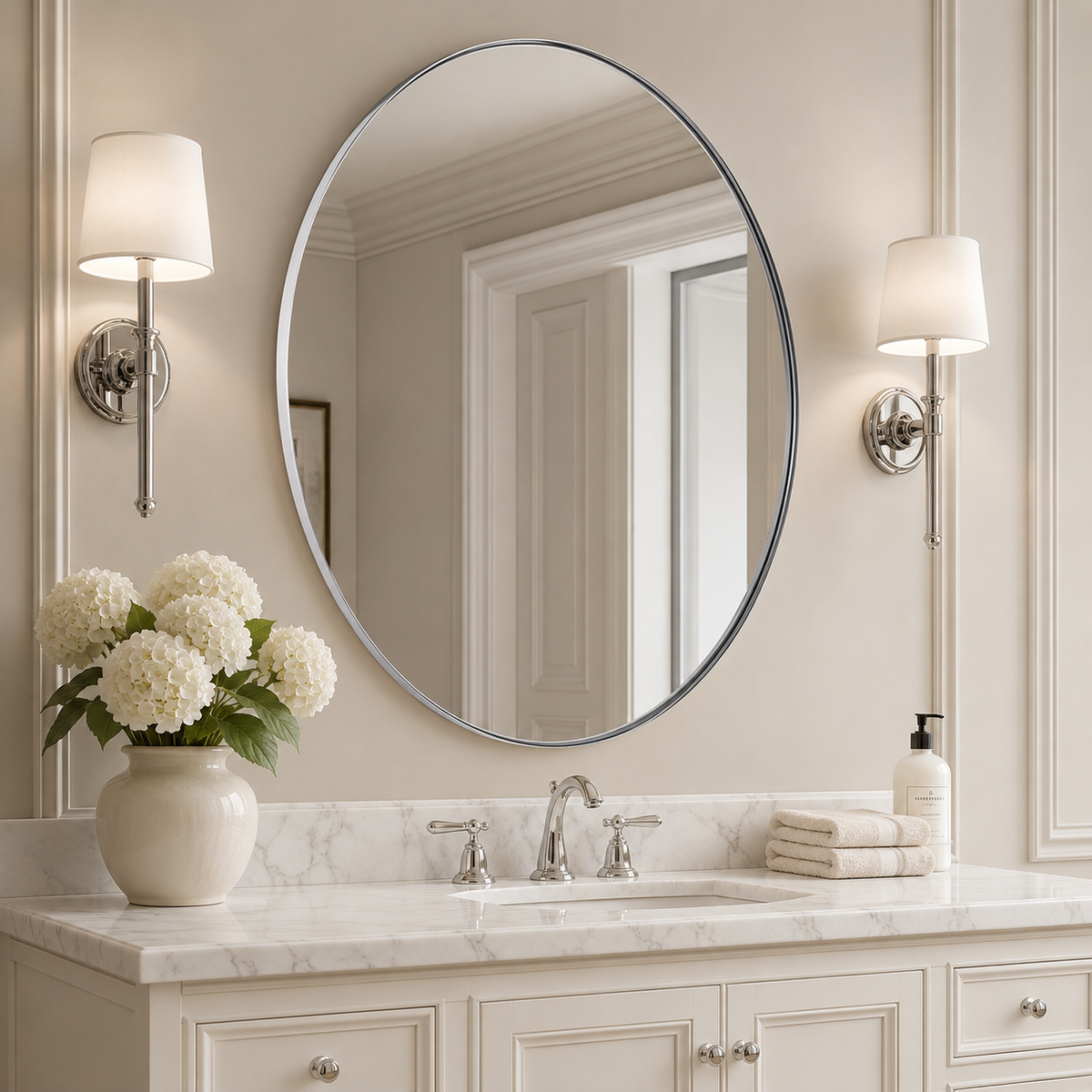 Modern Round Bathroom Mirrors Circle Wall Mirror | Stainless Steel Frame