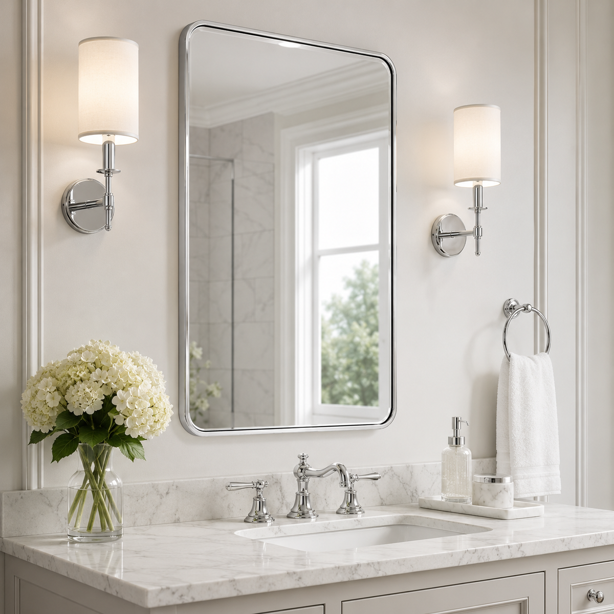 Modern Bold Framed Rectangle Wall Mirrors for Bathroom Wall| Stainless Steel Framed
