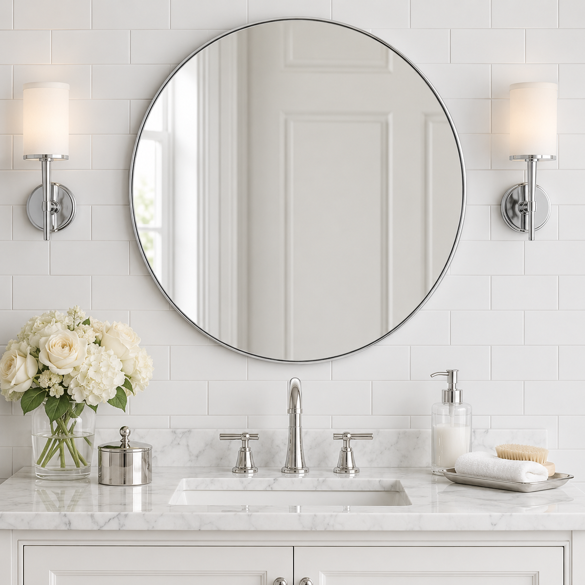 Modern Round Bathroom Mirrors Circle Wall Mirror | Stainless Steel Frame