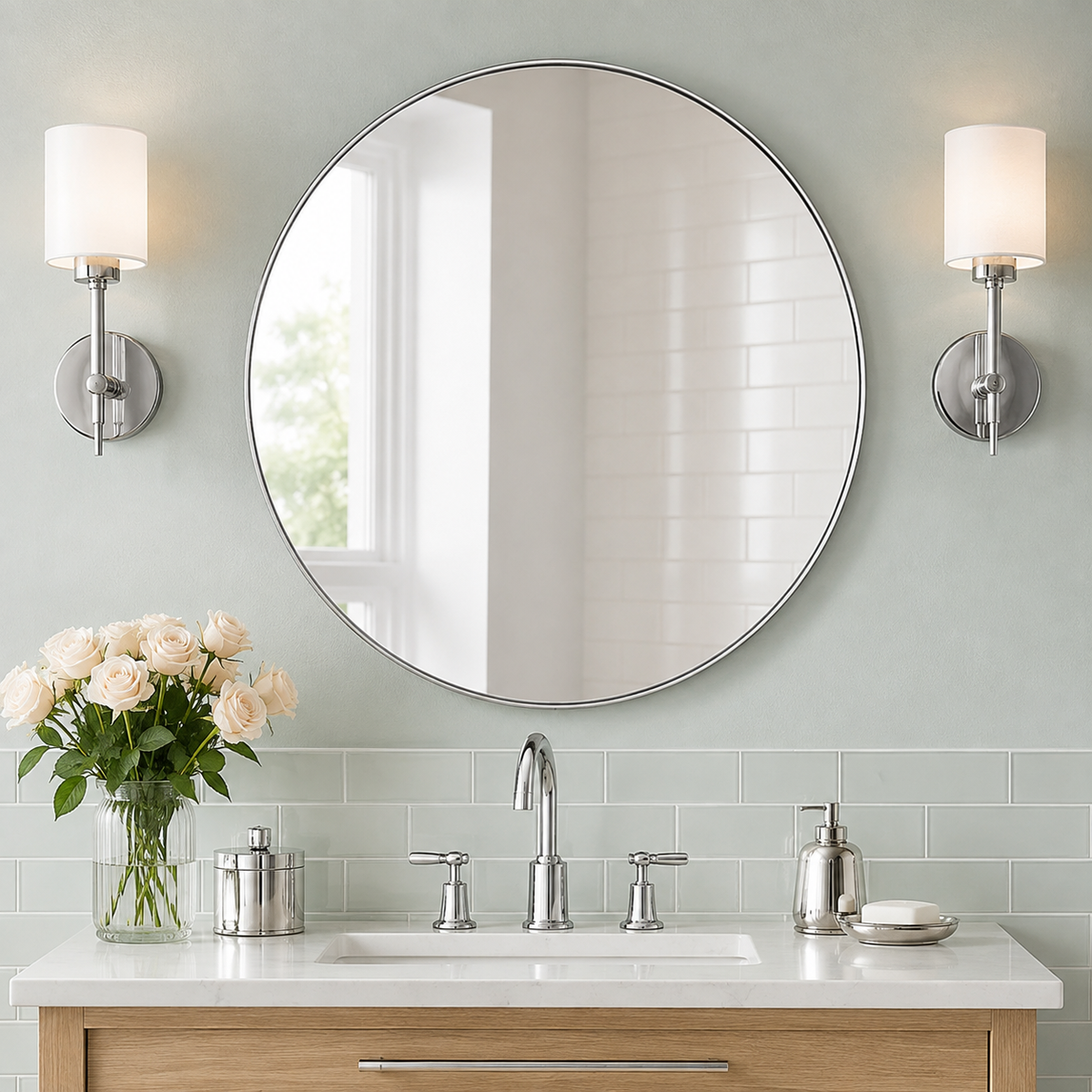 Modern Round Bathroom Mirrors Circle Wall Mirror | Stainless Steel Frame
