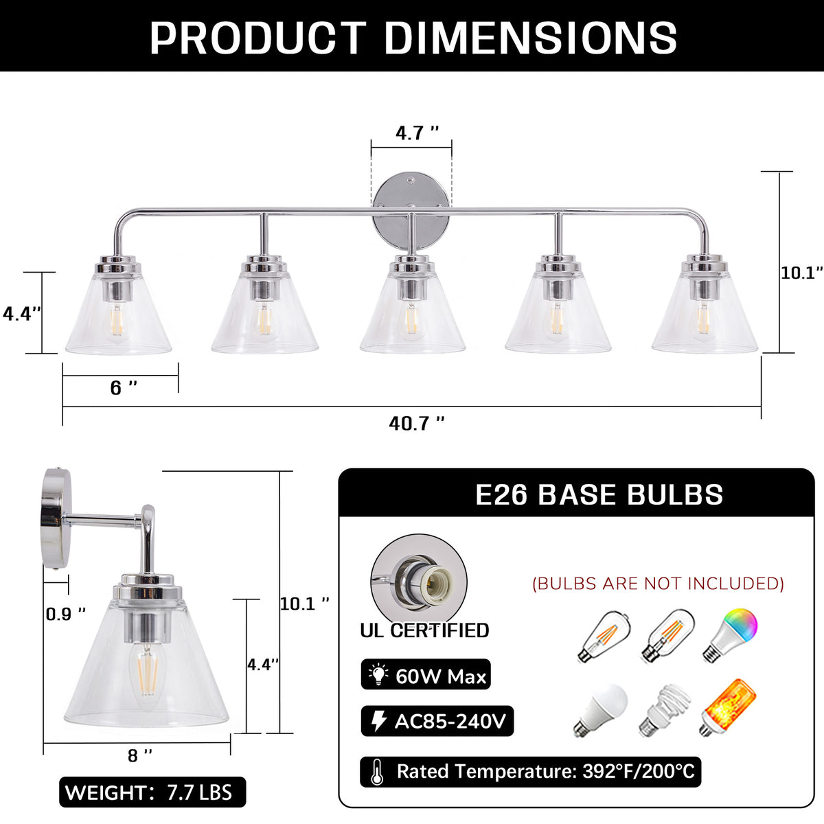 Modern Clear Cone Glass Shade Bathroom Vanity Light