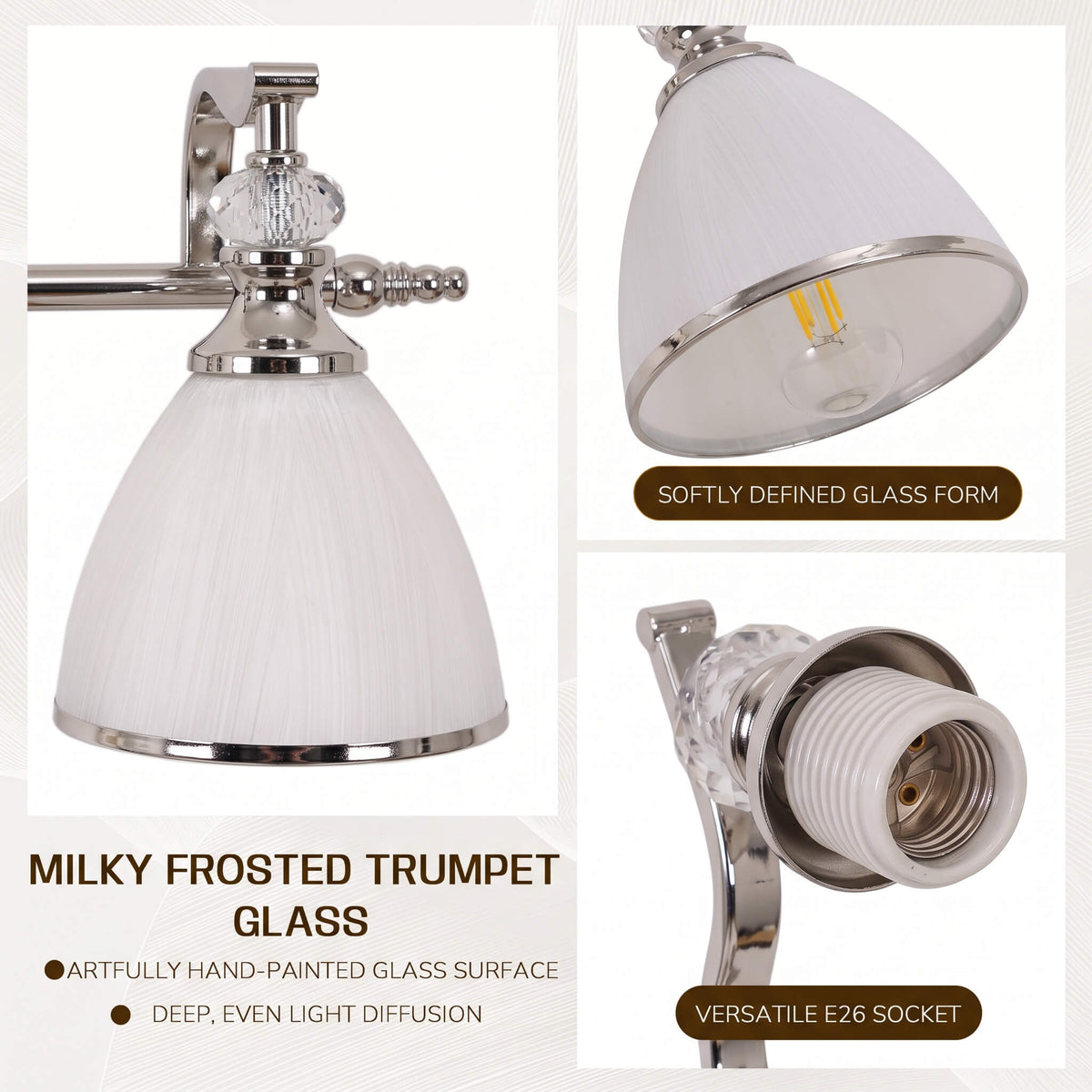 Vintage Frosted Trumpet Glass Shade Bathroom Vanity Light