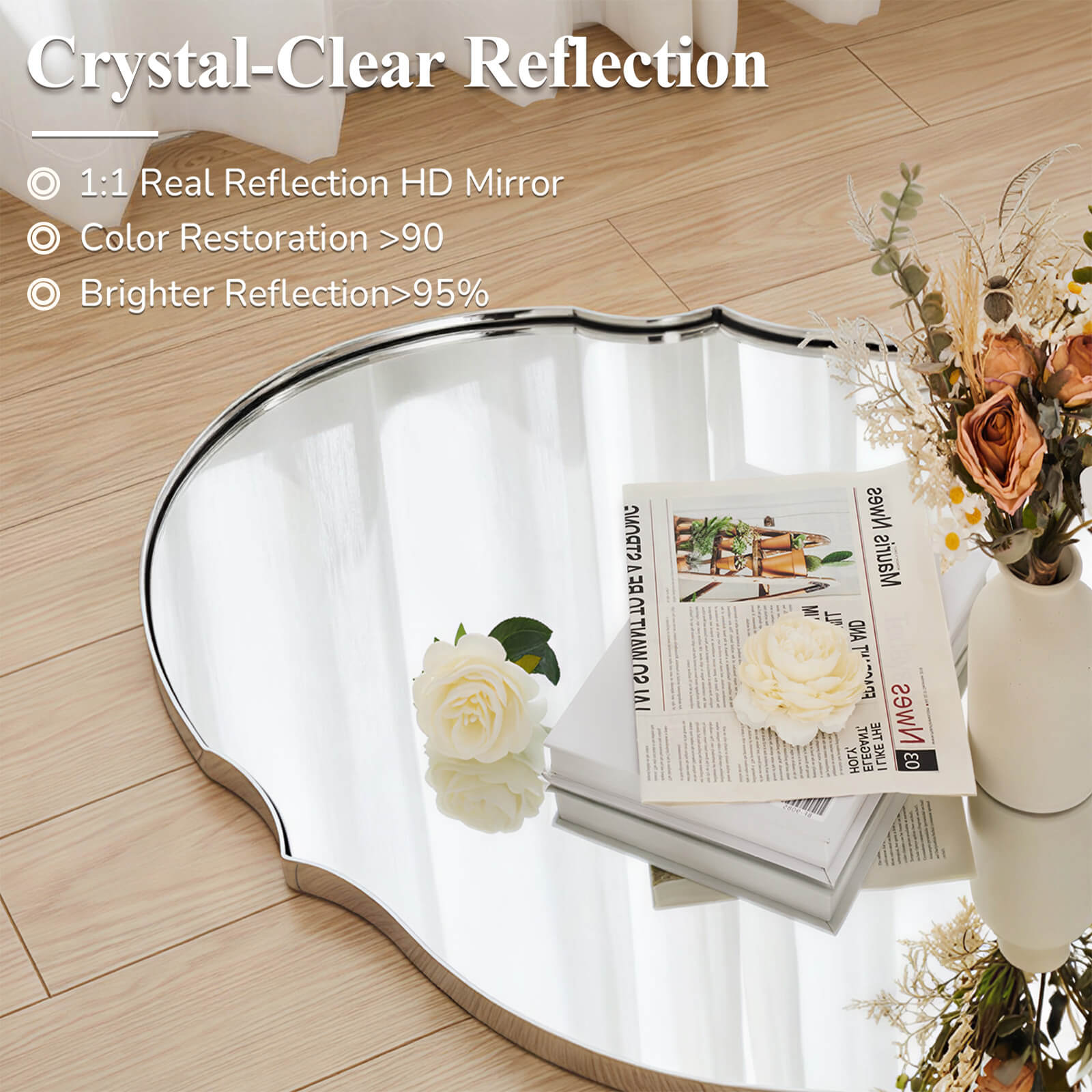 Contemporary Oval Scalloped Wall Mirror Irregular Bathroom Vanity Mirror| Stainless Steel Frame