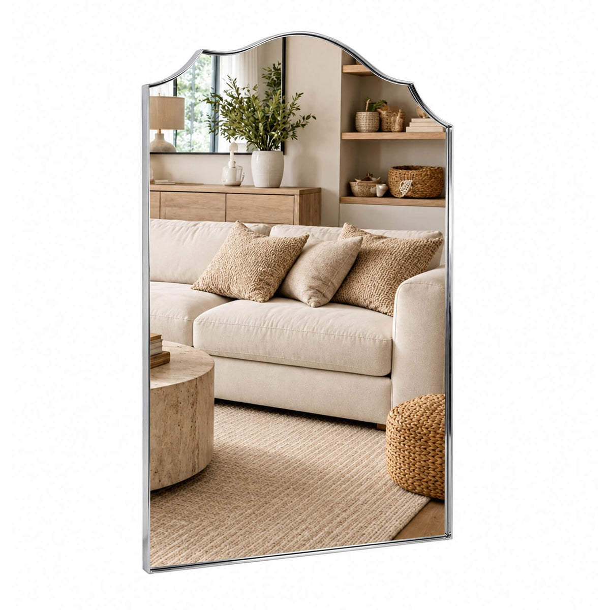 Contemporary Arched Curved Scalloped Mirror Bathroom Vanity Mirror | Stainless Steel Frame
