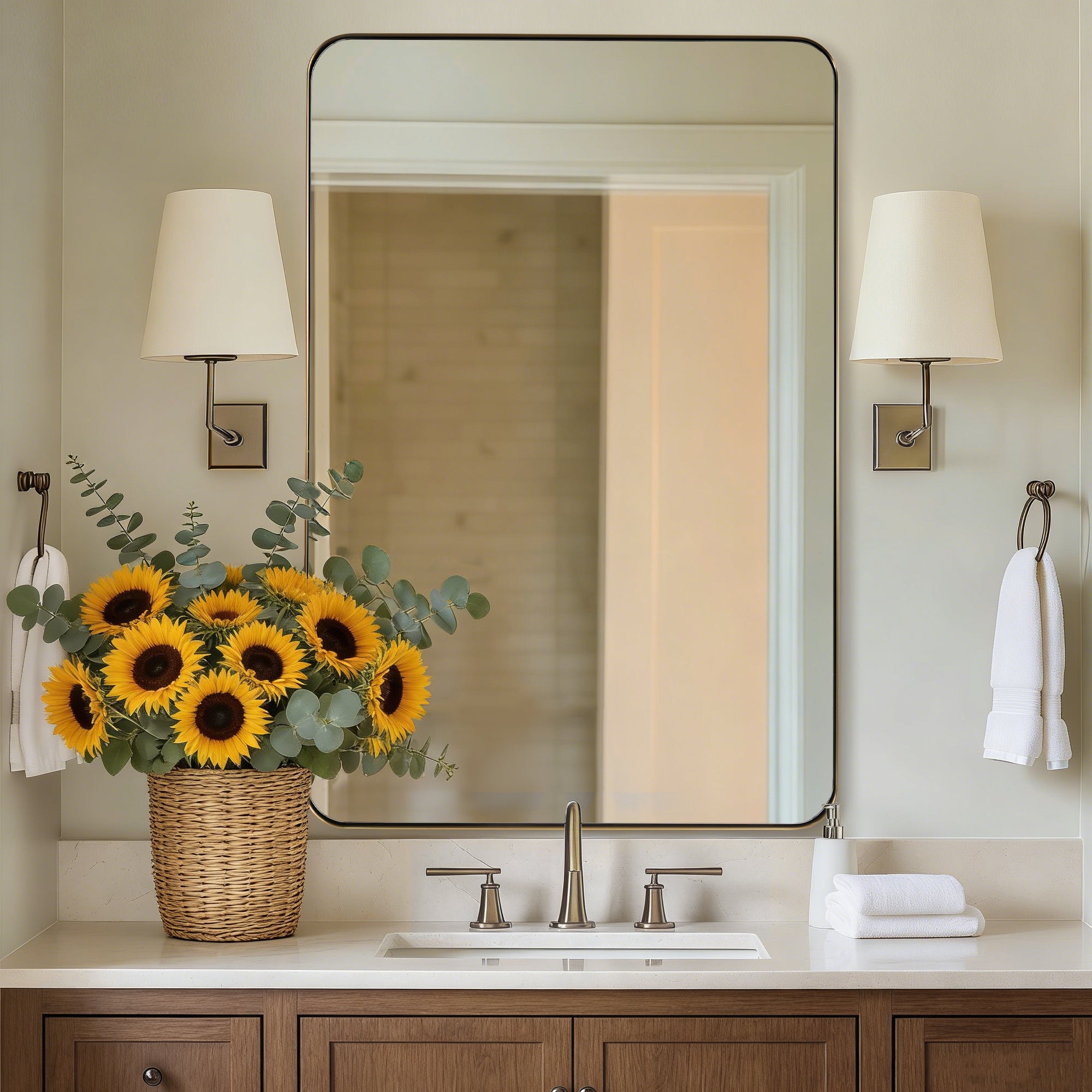 Modern Rounded Rectangle Mirror for Bathroom/ Vanity/ Wall | Stainless Steel Frame