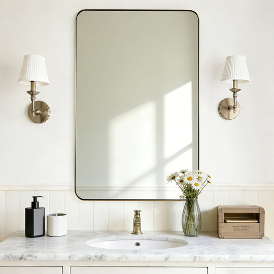 Modern Rounded Rectangle Mirror for Bathroom/ Vanity/ Wall | Stainless Steel Frame