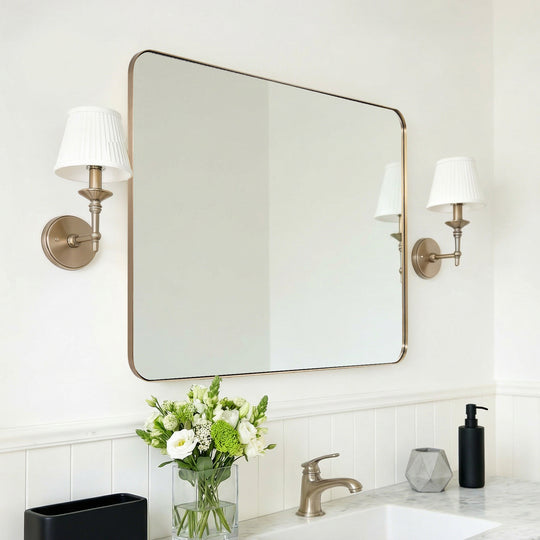 Modern Rounded Rectangle Mirror for Bathroom/ Vanity/ Wall | Stainless Steel Frame