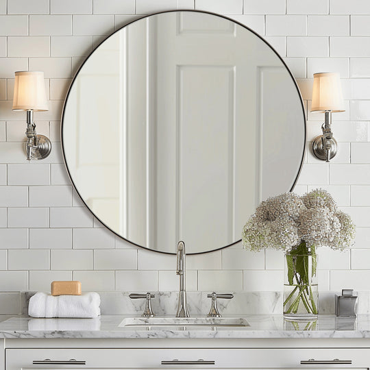 Contemporary Round Mirror for Bathroom | Stainless Steel Frame