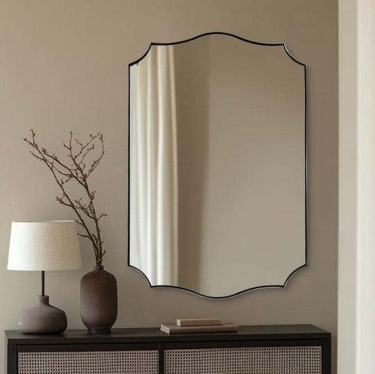 Contemporary  Scalloped Rectangle Wall Mirror | Stainless Steel Frame