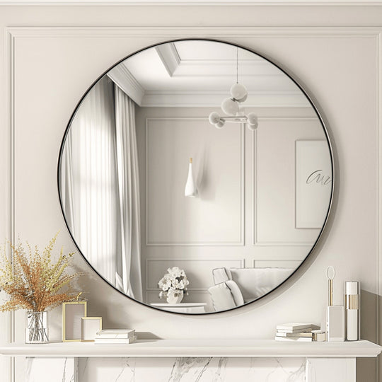 Contemporary Round Mirror for Bathroom | Stainless Steel Frame