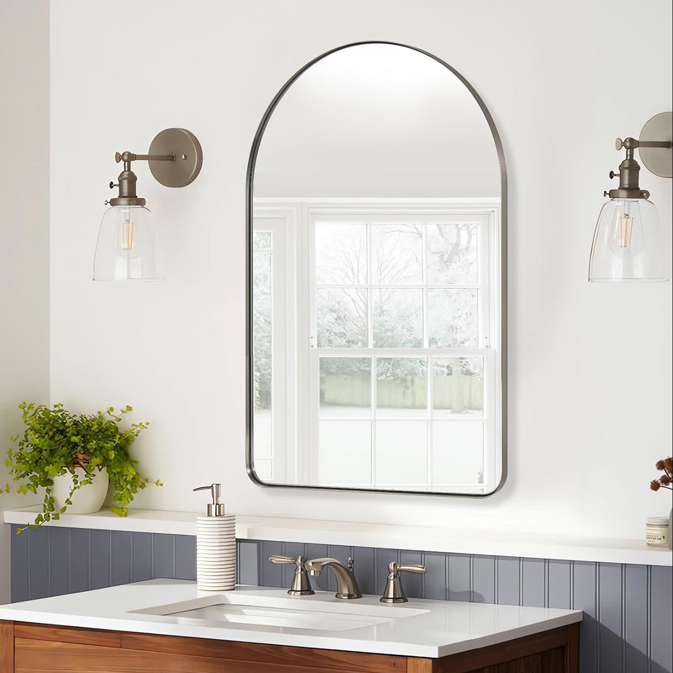 Contemporary Arched Bathroom Vanity Mirror | Stainless Steel Frame