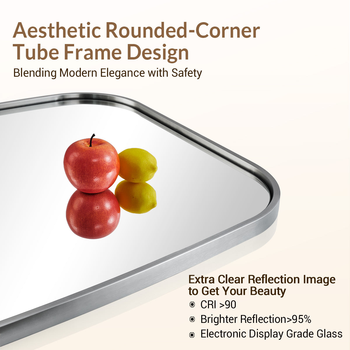 Contemporary Thick Framed Oblong Bathroom Mirror Long Oval Mirror | Stainless Steel Frame