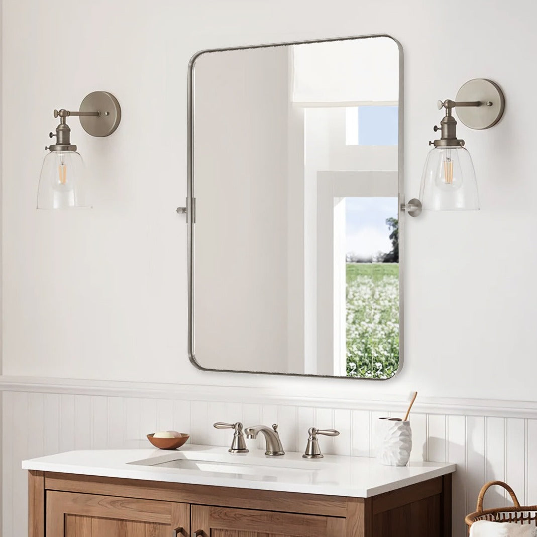 Tilting Rectangular Pivot Mirror for Bathroom/Vanity | Stainless Steel Frame