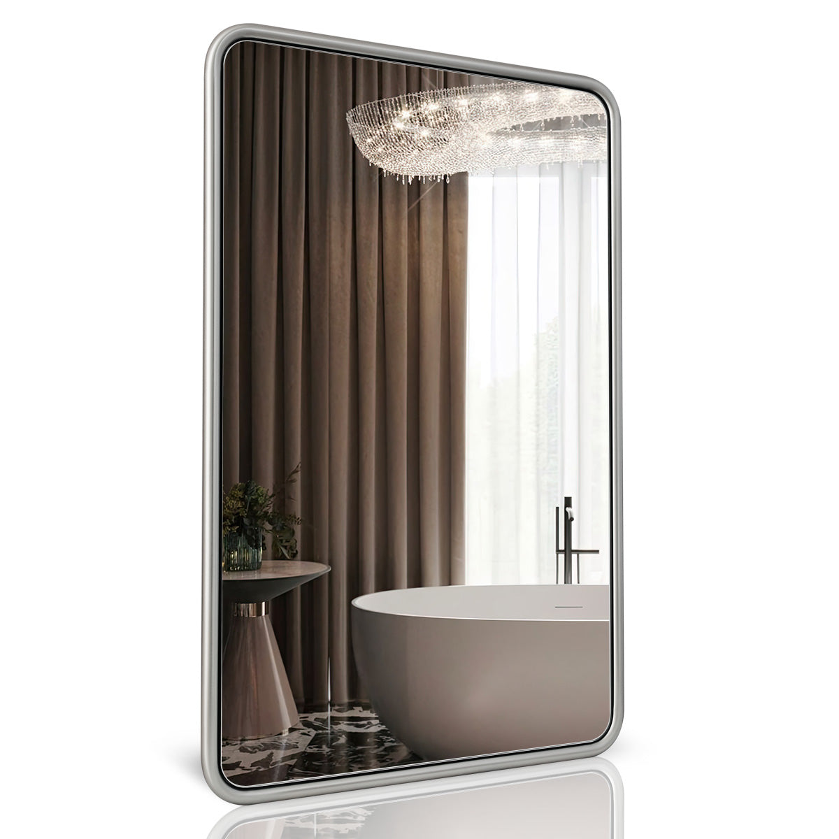 Modern Bathroom Mirror with Rounded Corners | Stainless Steel O-Tube Frame Design