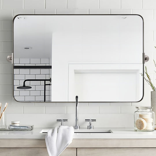 Tilting Rectangular Pivot  Mirror for Bathroom/Vanity | Stainless Steel Frame