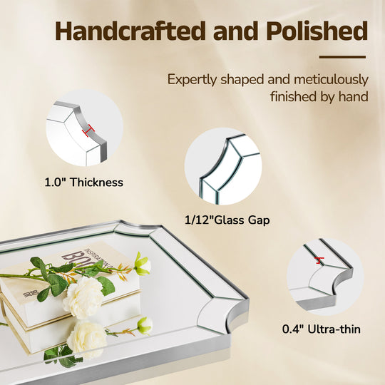 Minuette Glass Tiles Edge Scalloped Bathroom Vanity Mirrors | Stainless Steel Frame